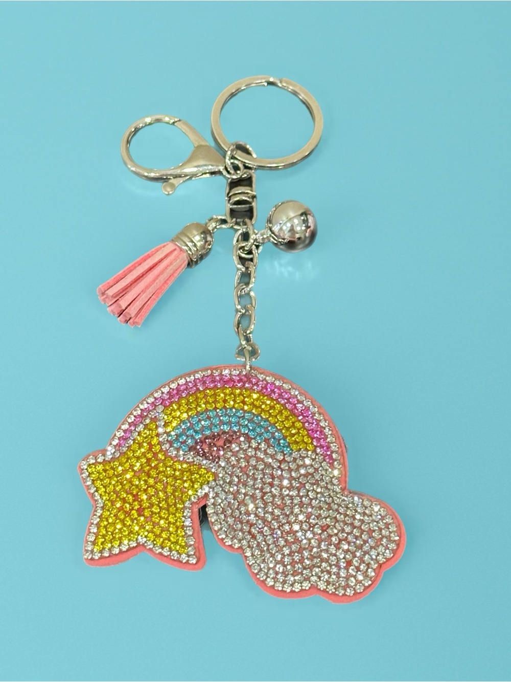 Rhinestone Rainbow & Star Keychain Sparkly Bag Charm – Cute Gift –